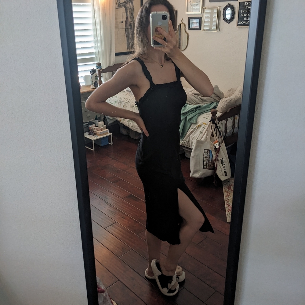 Urban Outfitters Black linen midi dress